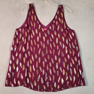 Lilly Pulitzer Florin Tank Top Womens M Cherry Ganache Metallic Feathers Glam